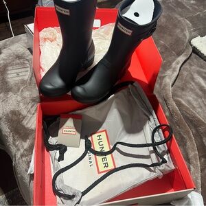Hunter Women's Original Back Adjustable Short Rain Boots Black Size 7